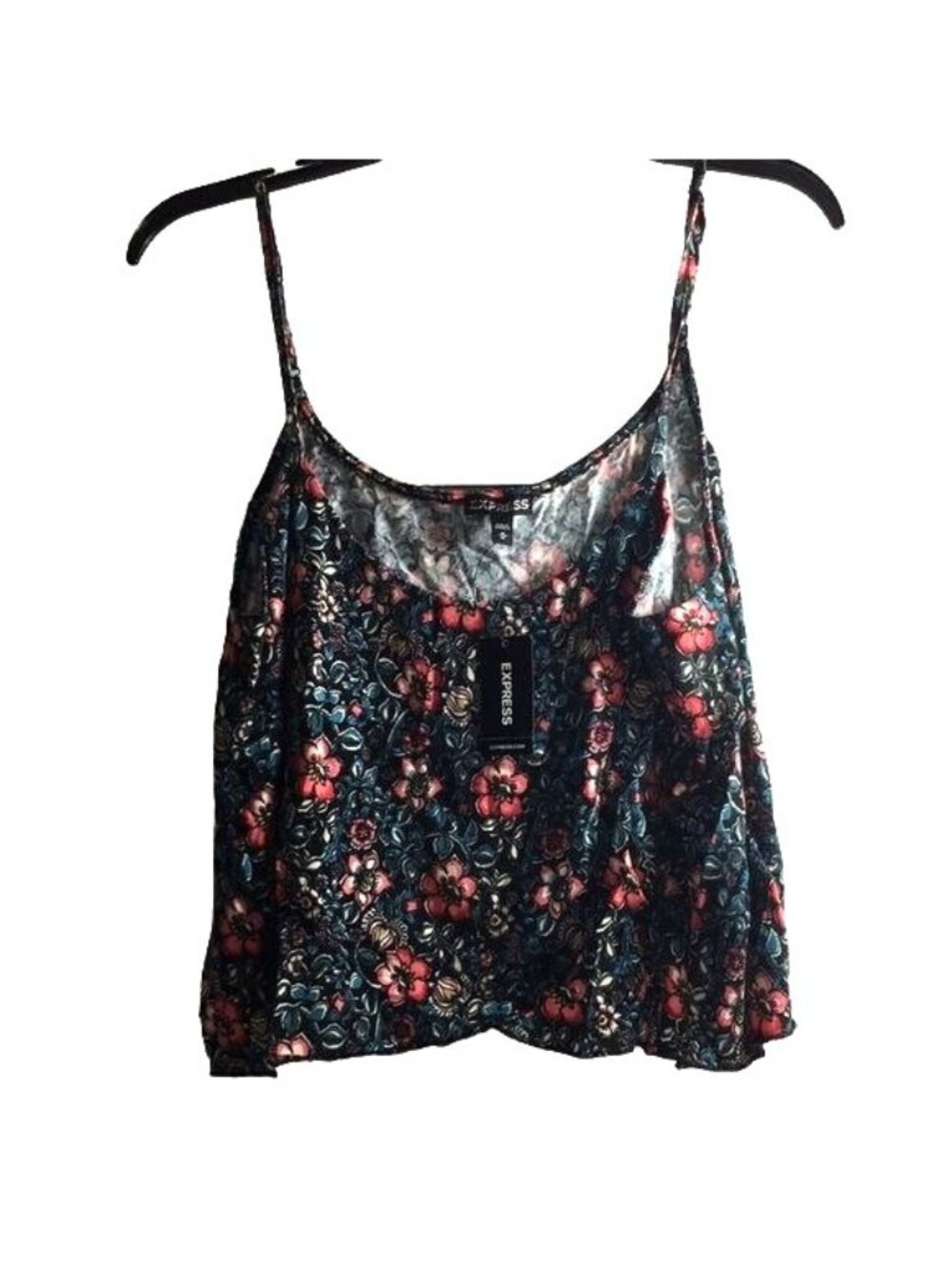 Express Womens Cami Crop Top Black Multicolored Floral Spaghetti Straps Size M/M - Picture 1 of 5